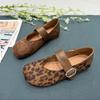Korean Version of Round Head Suede with Single Shoes for Women In the Autumn of 2025, New Retro Leopard Print Fashionable Mary Jane Small Leather Shoe