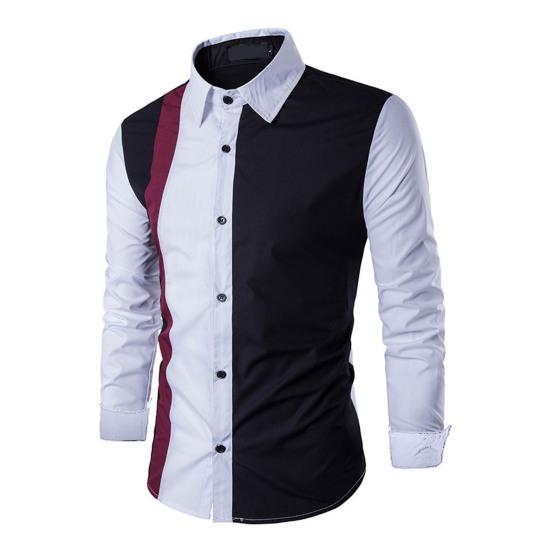 Men Shirt Color Block Splicing Streetwear Buttoned Korean Style Social Shirt for Office