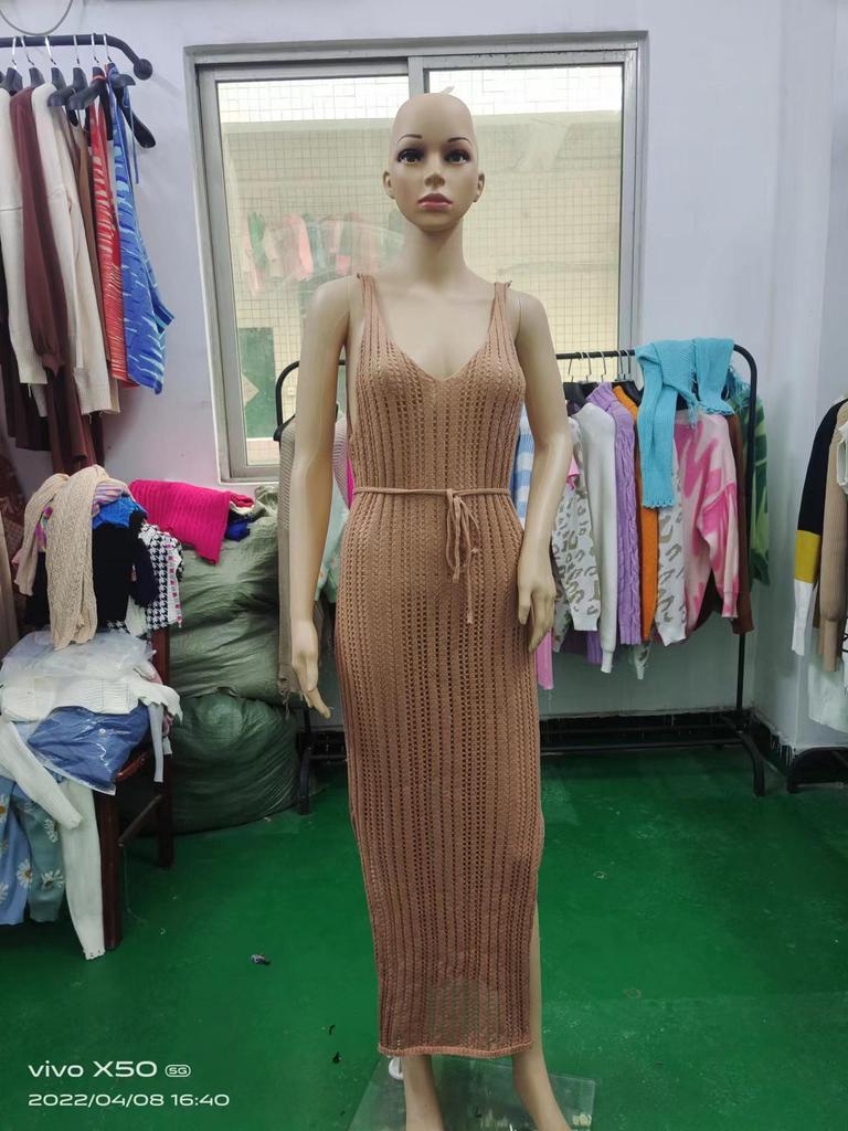 Женское однотонное трикотажное пляжное платье 2024 года