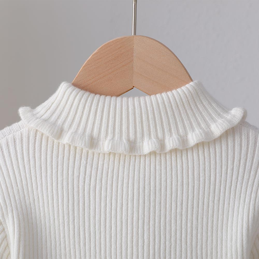 Вязаный свитер для девочки ясельного возраста с оборками, водолазкой, длинным рукавом, мягкий и удобный, вязаная одежда для маленьких принцесс 2-6 лет