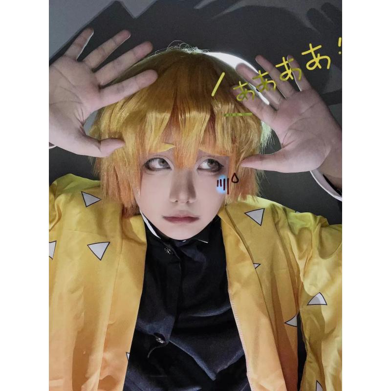 Аниме Demon Slayer Kimetsu no Yaiba Agatsuma Zenitsu Косплей Костюм Женское кимоно Униформа Хэллоуин Рождественская одежда для вечеринки