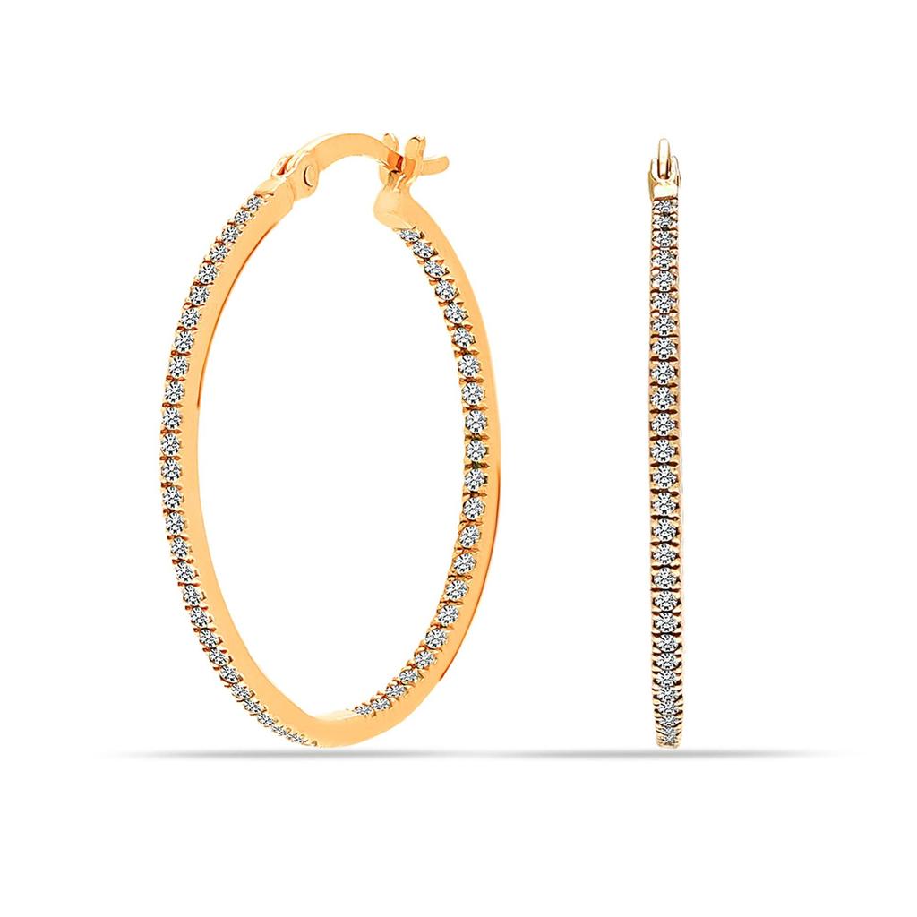 LeCalla 925 Sterling Silver 14K Gold Plated Hoop Earrings for Women Hypoallergenic CZ Earring Hoops for Women 30MM