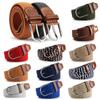 Casual Classic PU Leather Buckle Braided Stretch Belt Waistband Canvas Belts Elasticated Fabric