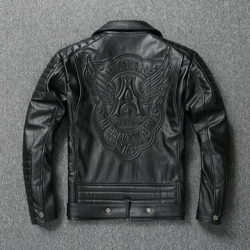 Chinese Size Real Cowhide Coat Genuine Leather Clothes Men's Motorcycle Skull Motorcycle Riding Jacket Autumn