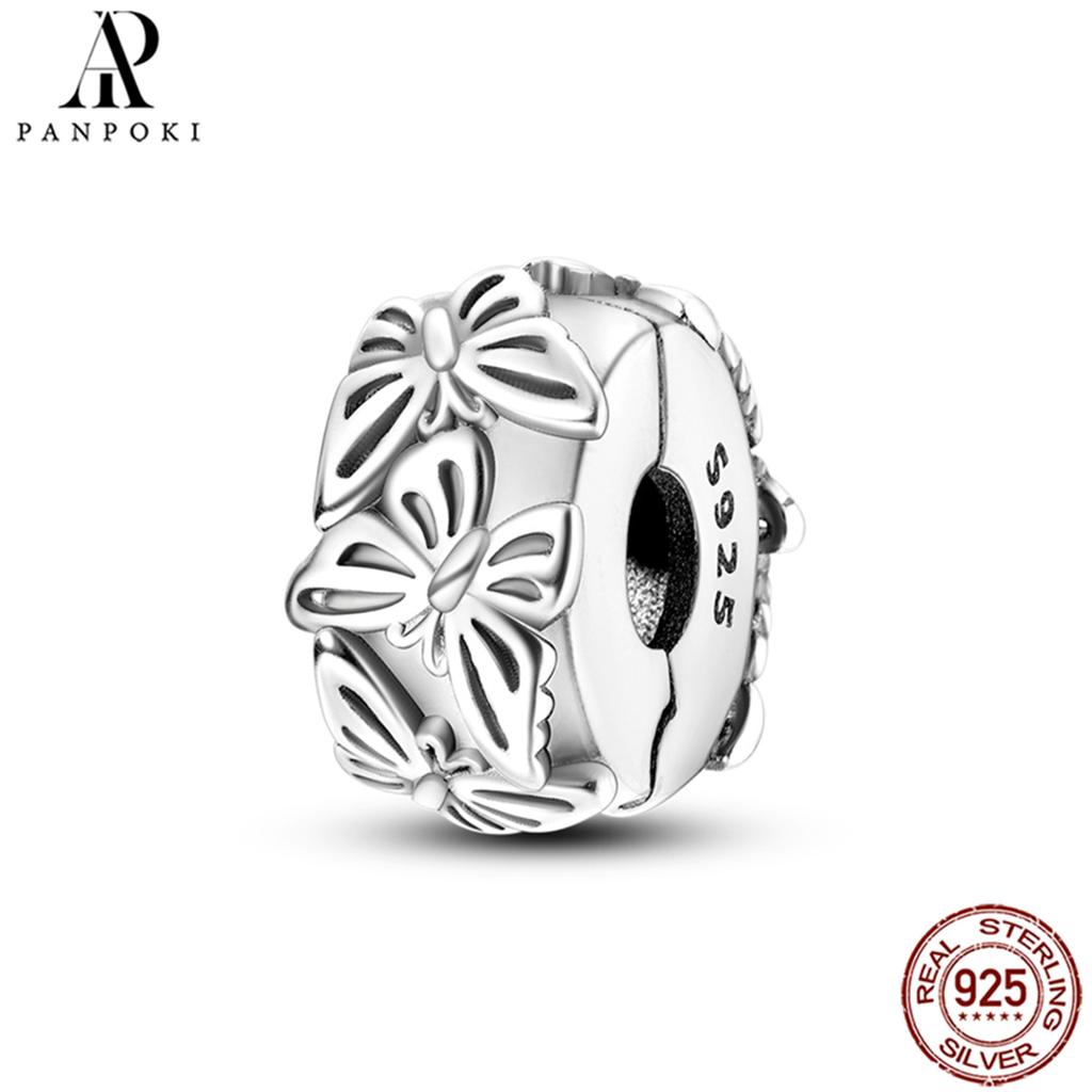 PANPOKI SS925 Sterling Silver Fixed Clip Stopper Beads Fit Bracelets Necklace NEW Luxury Women Gift DIY Jewelry Making