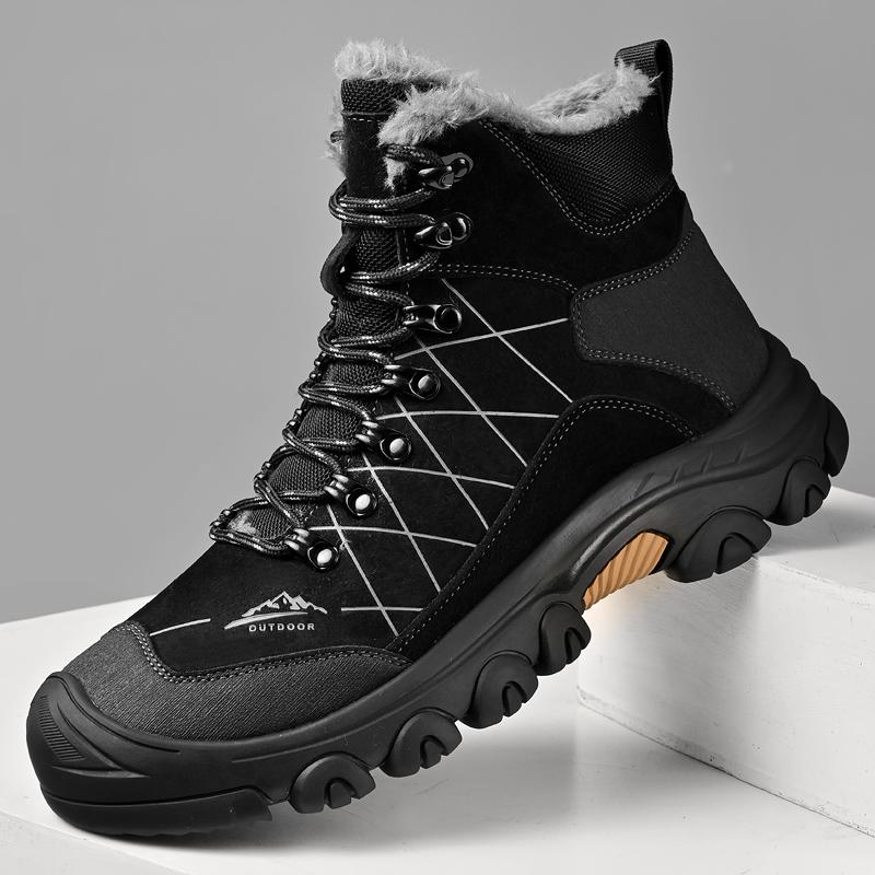 Men's Genuine Leather Outdoor Plush Snow Boots High Top Anti slip Wear Resistant Warm Boots Winter Hiking Large size Sneaker
