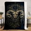 Golden Ram Head with Mystical Symbols printed Flannel blanket for bedroom, living room, sofa, and nap