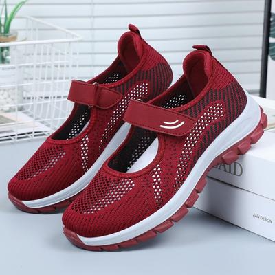 Женская летняя обувь на липучке, мягкая подошва, легкая повседневная обувь, удобные одинарные туфли с легким вырезом, толстая подошва, универсальная сетчатая обувь