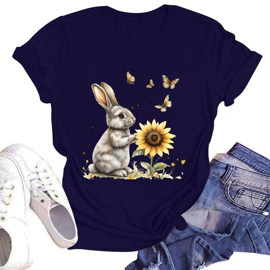 Women's Casual Round Neck Short Sleeve Pullover Printed T-Shirt Top