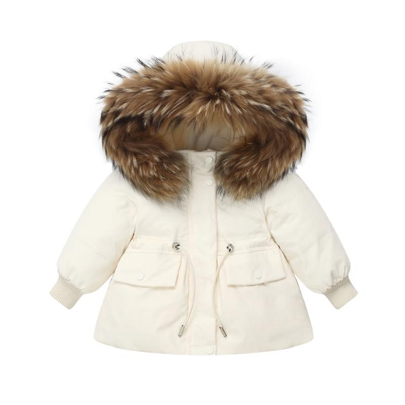 Зимний детский пуховик с воротником из натурального меха енота, утепленное пальто, комбинезон, водонепроницаемый костюм