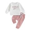 Toddler Baby Girl Fall Clothes Letter Embroidery Print Long Sleeve Pullover Long Pants Outfit