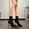 Короткие женские сапоги осень-зима 2024 новые черные замшевые тонкие сапоги с острым носком сексуальная красная подошва высокие каблуки зимние сапоги