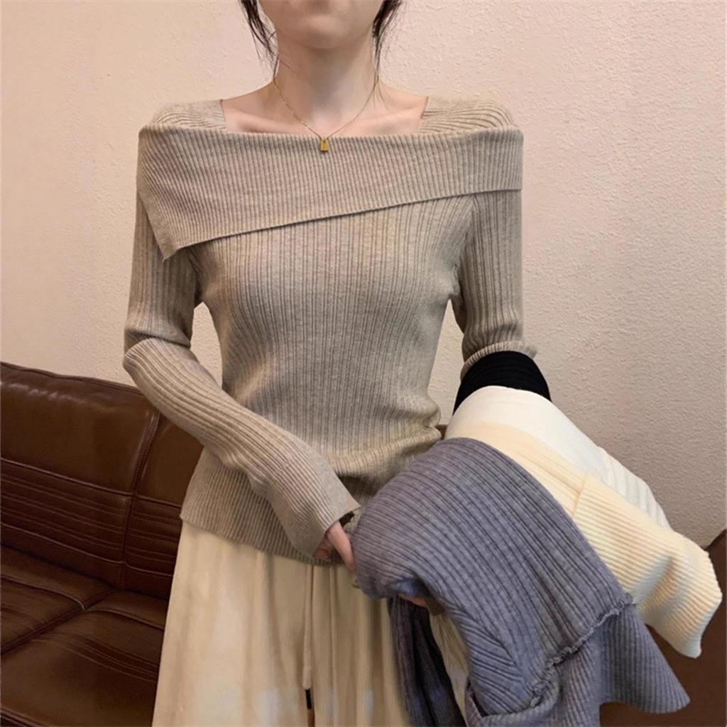 Women's Off-Shoulder Knit Top - 2025 Autumn Niche Design Sweater