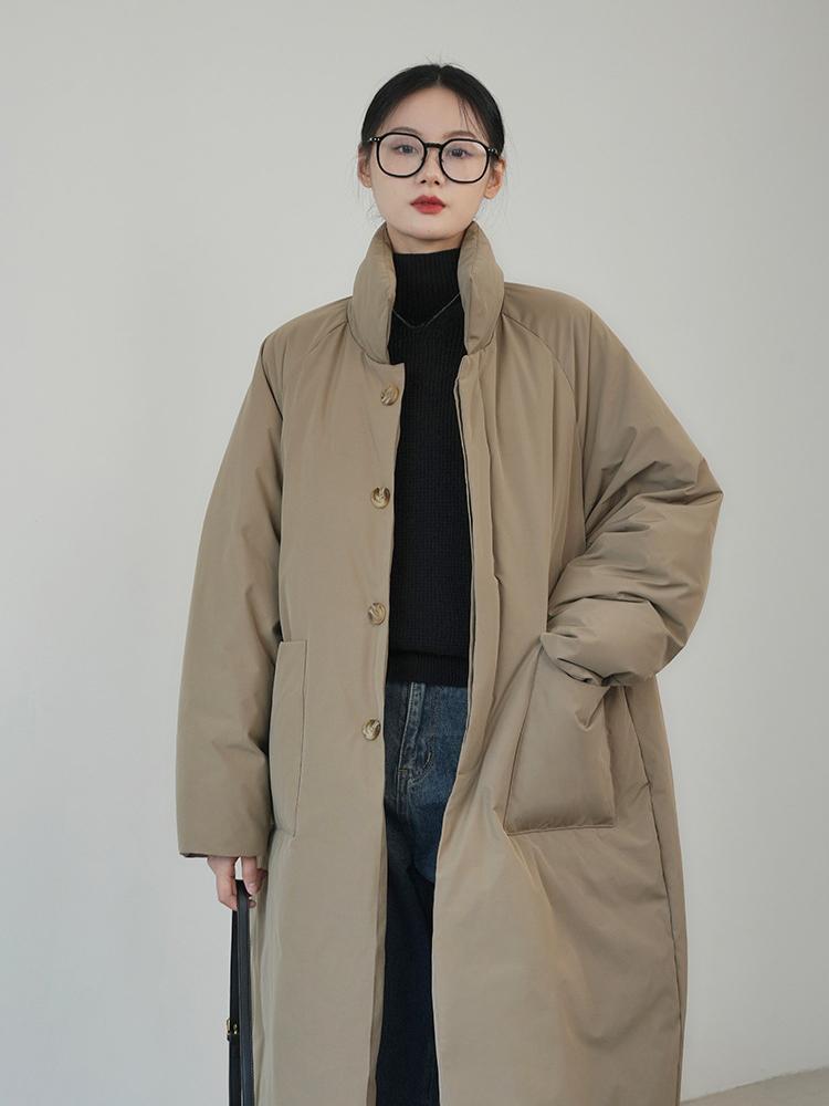 Французское новое зимнее винтажное хлопковое пальто для женщин, элегантная модная свободная куртка средней длины, уличная одежда в стиле Харадзюку, черное однотонное повседневное пальто