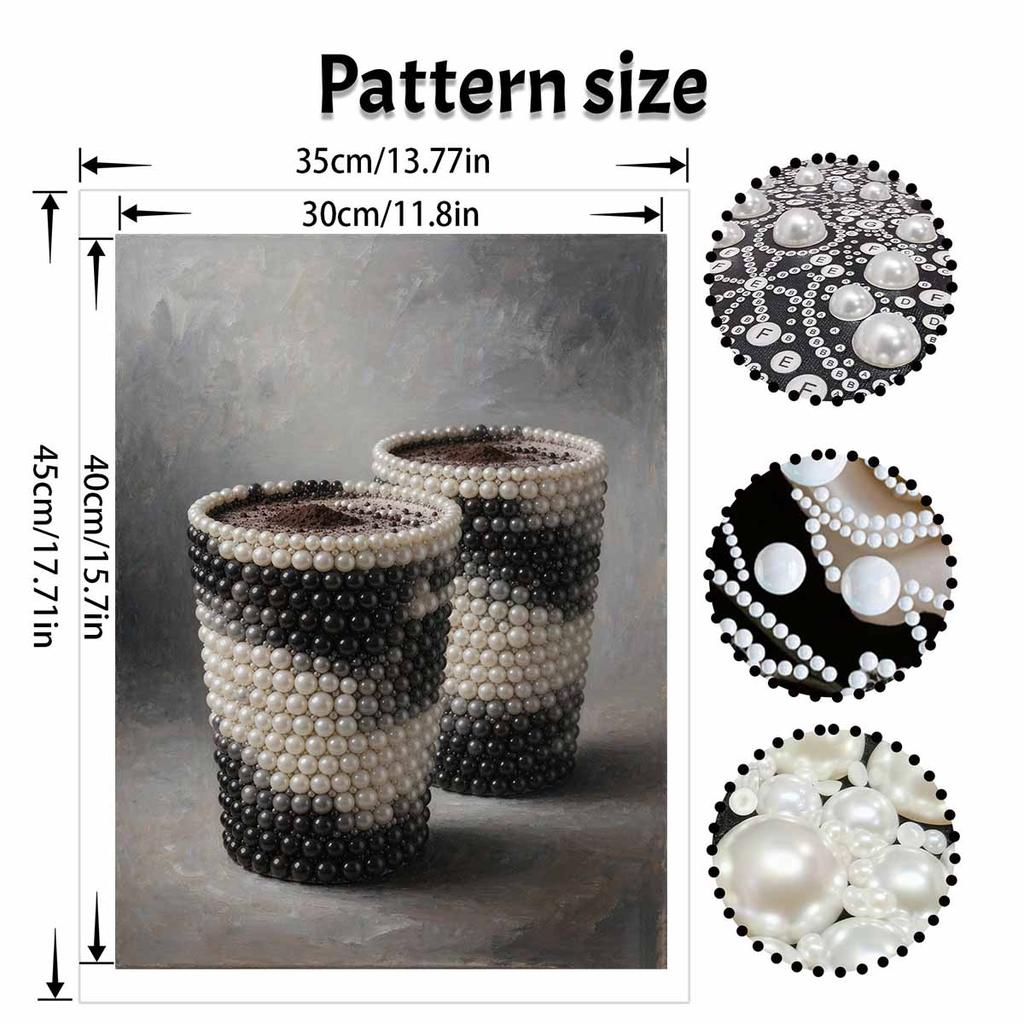Pearl and Dark Coffee Cups Diamond Painting Art Kit DIY Gemstone Beading Craft Kit Home Wall Decoration