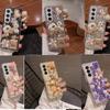 Fashion Bling Rhinestone Phone Case For Samsung Z Fold 5 4 3 Z Flip5 Flip4 Flip3 S24 S23 Ultra S21 S20 FE A14 A24 A34 A54 A13 A23 A33 A53 Pearl Flower