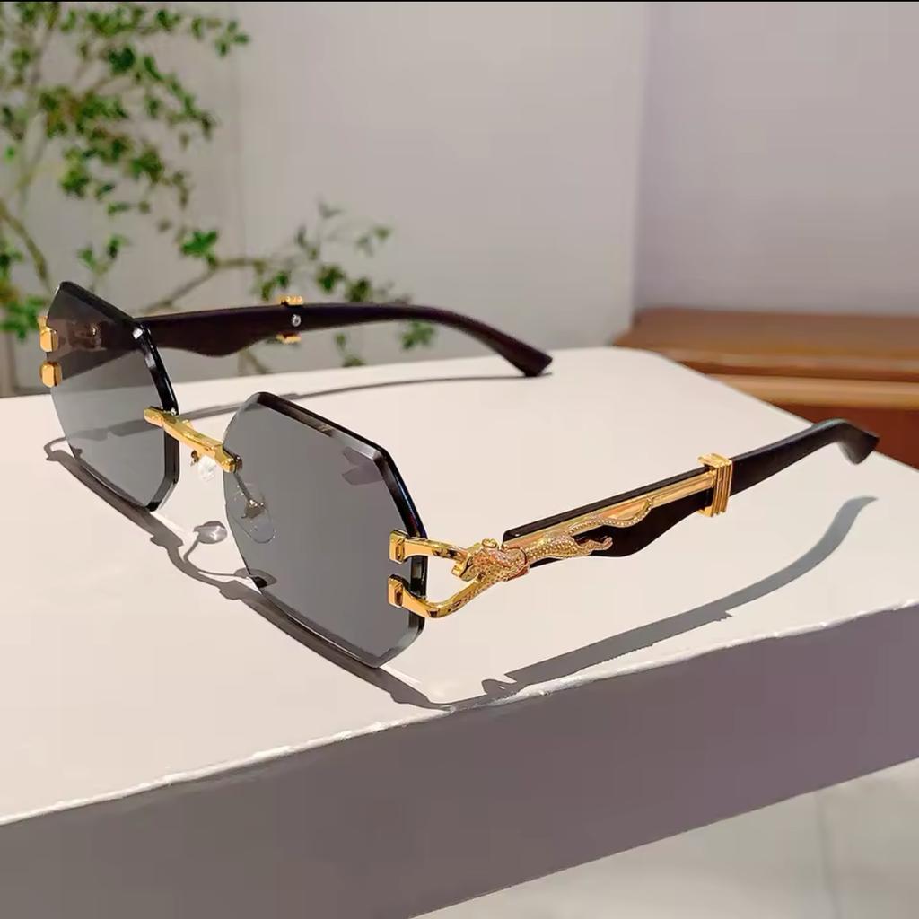 Y2K Rimless Octagon Sunglasses Women Men Luxury Vintage Punk Gold Leopard Head UV400 Sun Glasses
