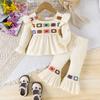 Children's Fashion Set Spring and Autumn Girls' Flying Sleeve Embroidered Waistcoat with Flared Trousers Two-piece Set