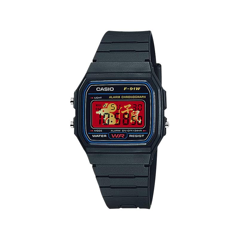 Casio Индивидуальные часы, модифицированная серия, электронный механизм, ремешок из смолы, тот же стиль для мужчин и женщин, красный циферблат F-91W-1