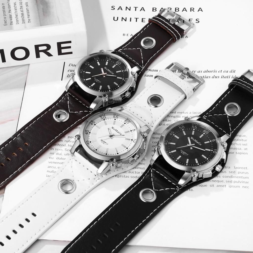 Часы Рок Панк Кожаный Ремень Водонепроницаемый Кожаный Ремень Широкий Браслет Стильные Кварцевые Часы Белые Коричневые Модный Аксессуар День Рождения Годовщина Рождество