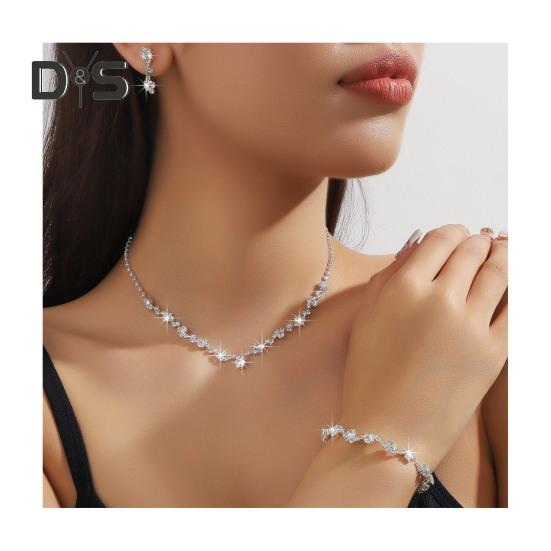 3 шт./комплект женский комплект ювелирных изделий горный хрусталь чокер висячие серьги браслет набор регулируемая удлинительная цепочка выпускной вечер невесты свадебные украшения