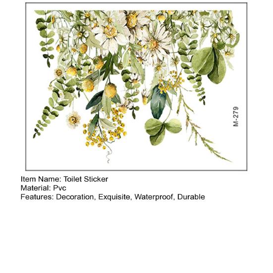 Toilet Sticker Long-lasting Green Plant Leaves Wall Sticker Beautiful Flower Decals for Toilet Home Decoration