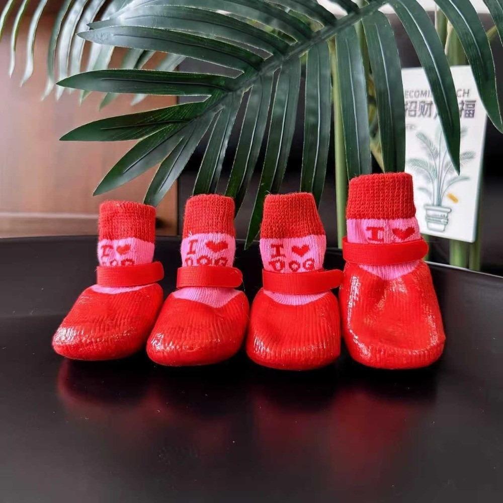 4 pieces/set Waterproof Pet Socks Booties Warm Anti-Slip Dog Foot Covers Wear Resistant Soft Sole Dog Socks Shoes