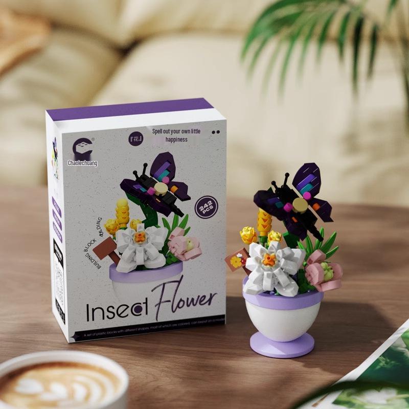 Cross-Border Lego Immortal Flower Basket Building Block Set - Rose Bonsai & Children's Assembly Toy for Teacher's Day Gift