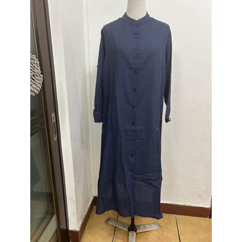 Women's Spring Summer Cotton Linen Maxi Dress Shirt Collar Long Sleeve Button Down Loose Plus Size Casual Dress with Pockets for Daily Vacation Wear