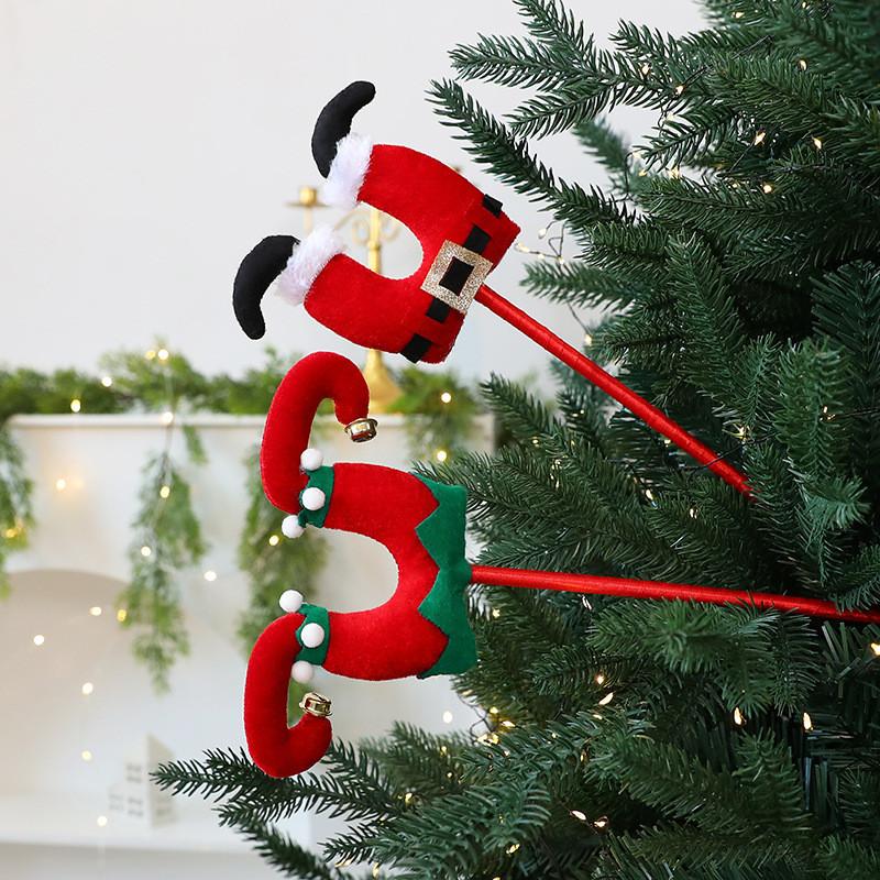 Christmas Elf Leg Fabric Decoration With Cartoon Style For Holiday Tree Accessories