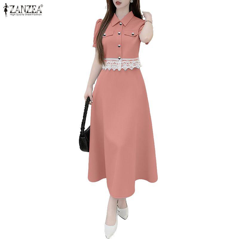 ZANZEA Женские летние комплекты из двух частей: блузка с коротким рукавом и длинные юбки