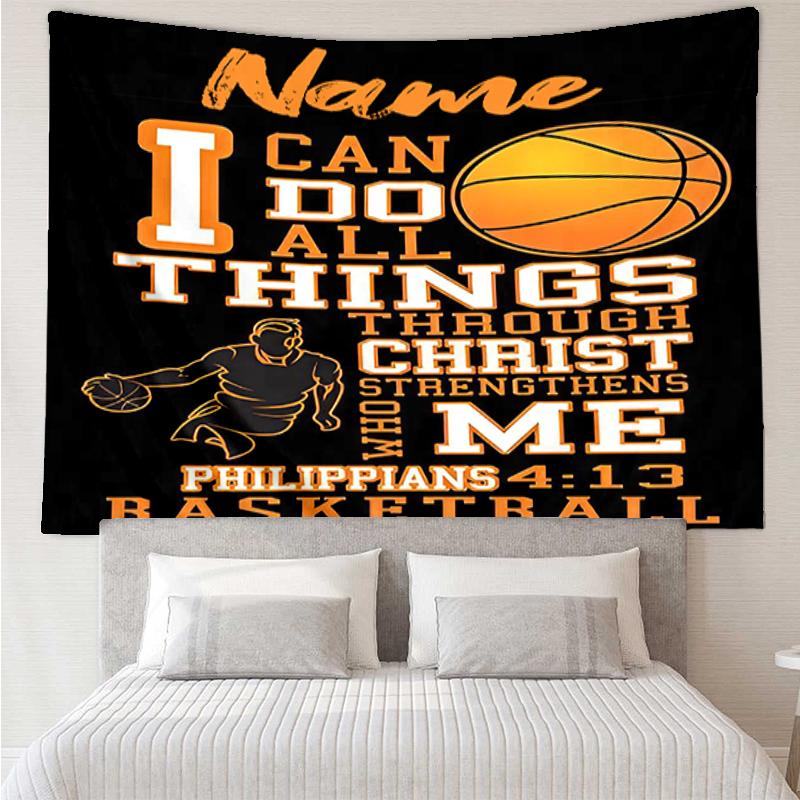 Custom Name basketball Print Tapestry, Backdrop, Easy Setup, Ideal for Bedroom, Office & Living Room, with Aesthetic Wall Hanging Decor.