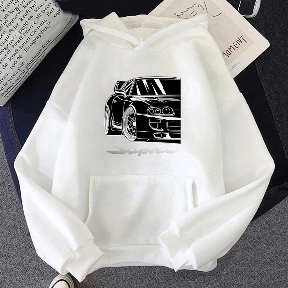 Vintage Anime Car Print Men Women Hoodie Casual Oversized Pullover Popular Sweatshirt Fashion Streetwear Unisex Clothing