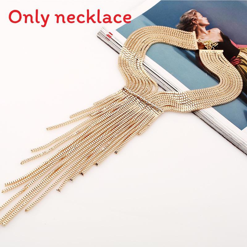 Rhinestone Fashionable Decorative Long Tassel Design Women Necklace Metal