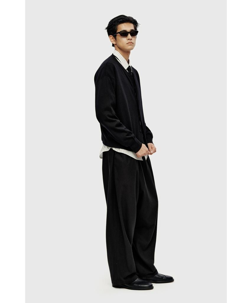 YOUTH Hidden Button Round Neck Cardigan - Black