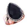 Natural Black Onex Gemstone Handmade 925 Sterling Silver Two Tone Ring S.10 F5B22