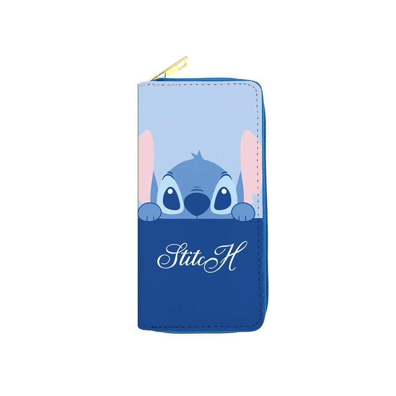 Stitch PU Long Wallet Student Clutch Single Zipper Makeup Bag Anime Passport Holder 3pcs