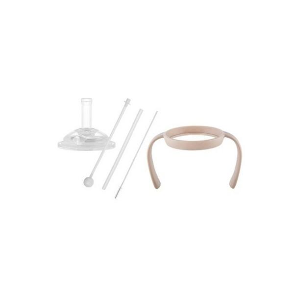 Moyoum PPSU 360-degree All-in-one Straw Cup Accessory Set, Beige (handle), Transparent (straw), 1 Set