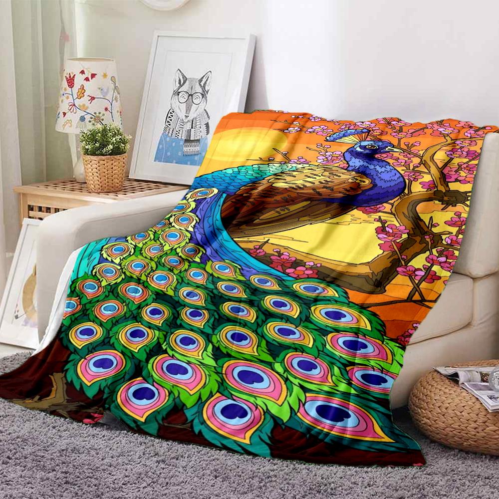 1Pc Peacock Garden Flannel Blanket, Soft And Comfortable, Casual Warm, Camping Travel, Christmas, Halloween Xmas Gift. G1269