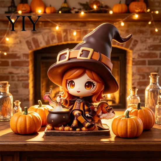 Holiday Party Tabletop Signs Wooden Halloween Decor, Whimsical Black Cat Witch Pumpkin Skeleton Table Centerpieces Figurines, Centerpiece for