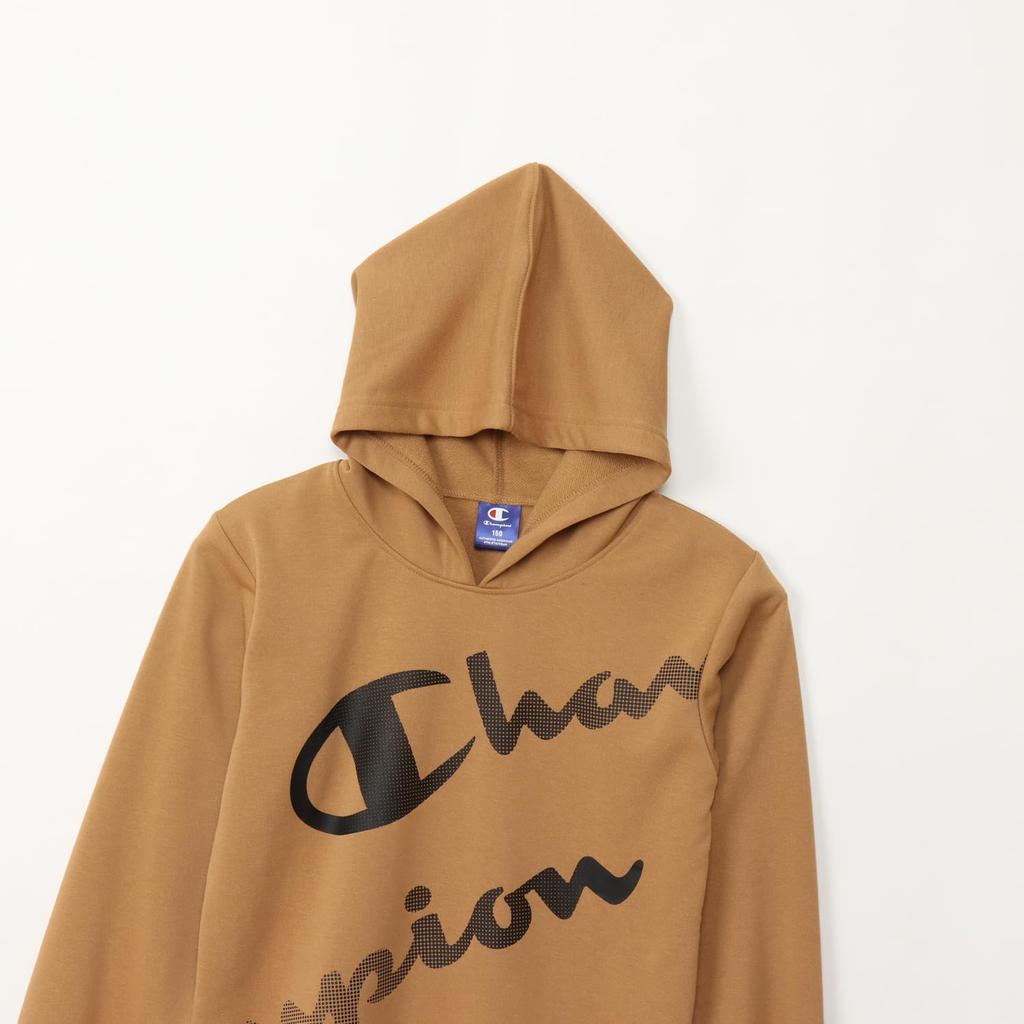Champion Long Sleeve Fleece Hooded Sweatshirt with Rubber Schoolboy Mocha Kids' Print, CK-AS106,