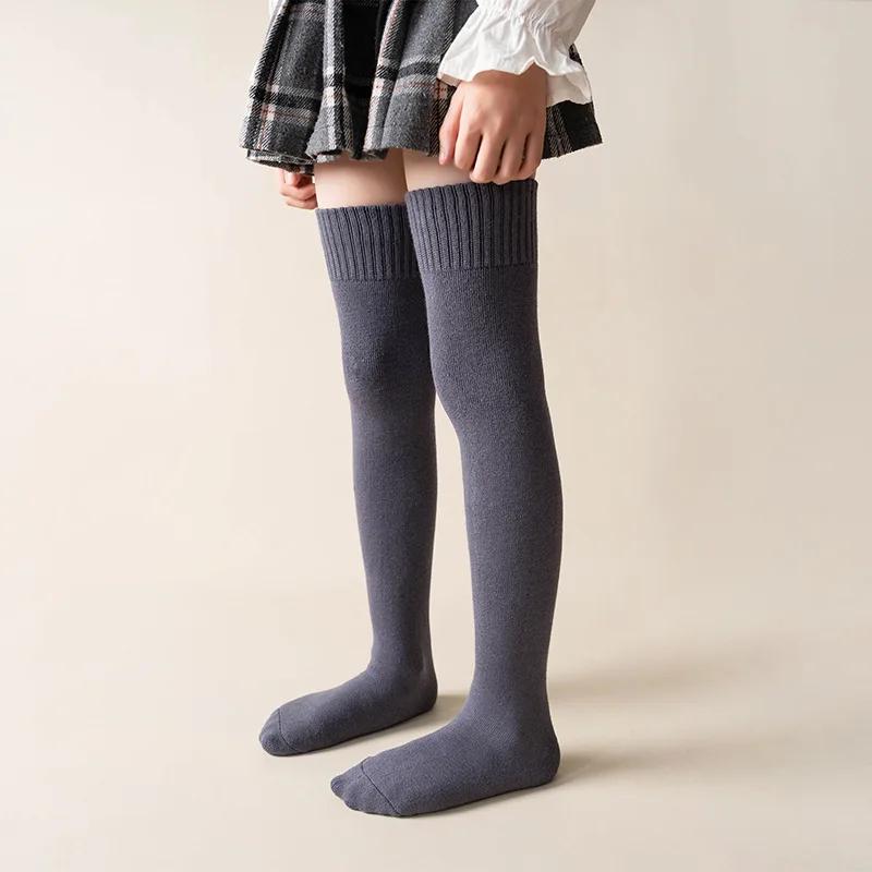 1 пара новых модных носков-чулок для детей, простые однотонные гольфы, осенне-зимние теплые утолщенные носки