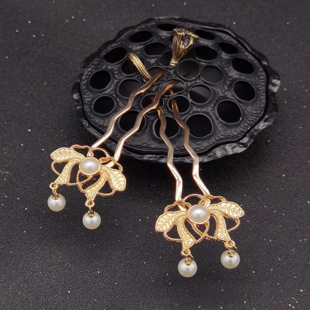 U Shape Hairpin for Women Chinese Hanfu Pearl Hair Stick for Women Girls and Hairdressing Salon