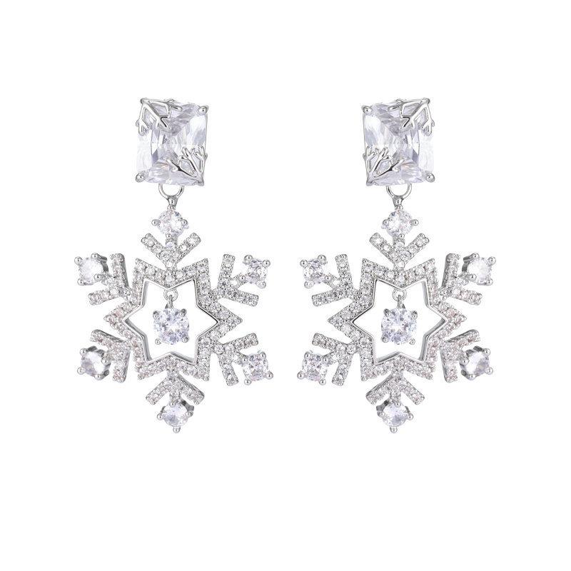 Серебряные серьги-иглы S925 с инкрустацией цирконием, свадебное банкетное платье с легкой роскошью и высококачественные рождественские серьги-снежинки