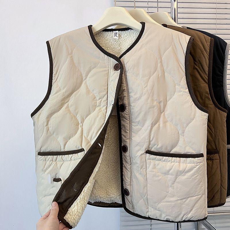 Winter Lamb Fur Vest Jacket for Women Lazy Style Loose Cotton Clip Thick Sleeveless Camisole