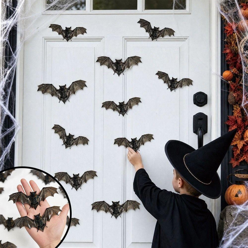 12Pcs Waterproof PVC Halloween Bat Decals Realistic 3D Texture Bat Wall Decals Window Door Decor