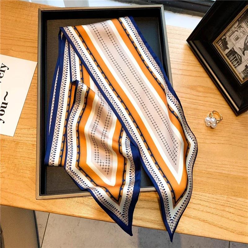 Luxury Long Silk Scarf Female Animal Horse Print Thin Narrow Scarf Bag Hair Band Ribbon Scarfs Women Neckerchief