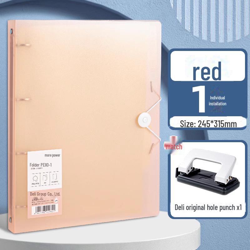 Папка-регистратор формата А4 с четырьмя отверстиями, бумагой для проверки пробивки отверстий и большим объемом для хранения.