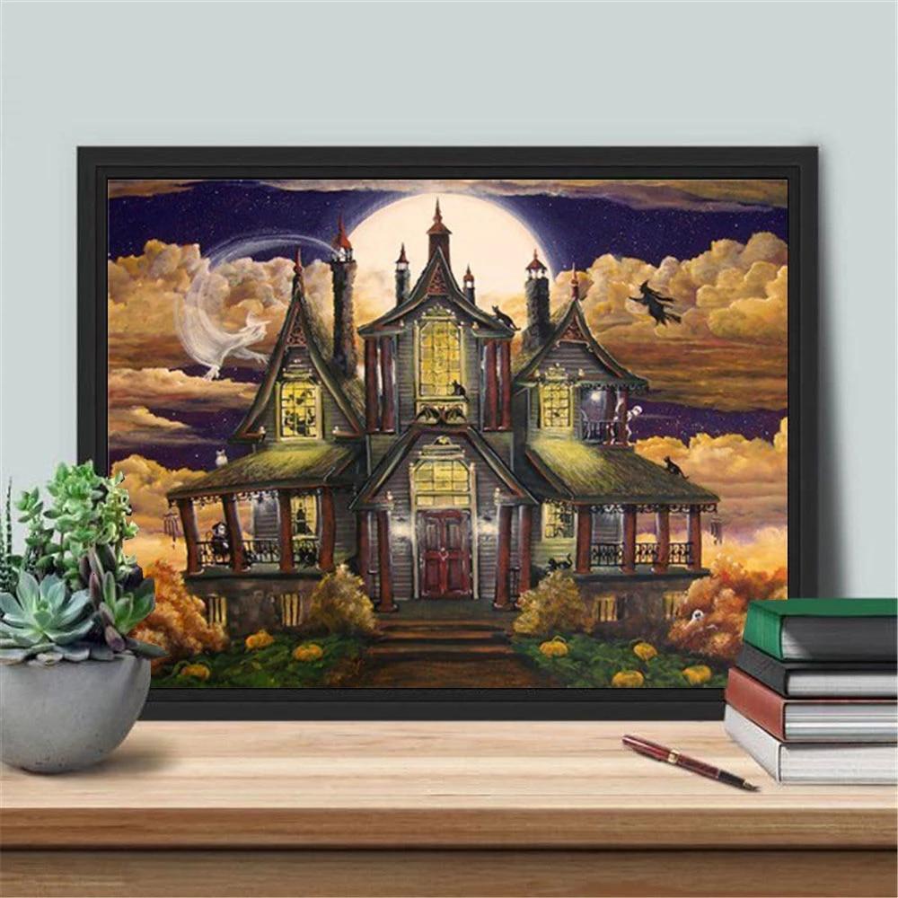 Алмазная картина 5D Хэллоуин Полный квадрат Алмазная вышивка Дом Мозаика Пейзаж Горный хрусталь Картина Домашний декор