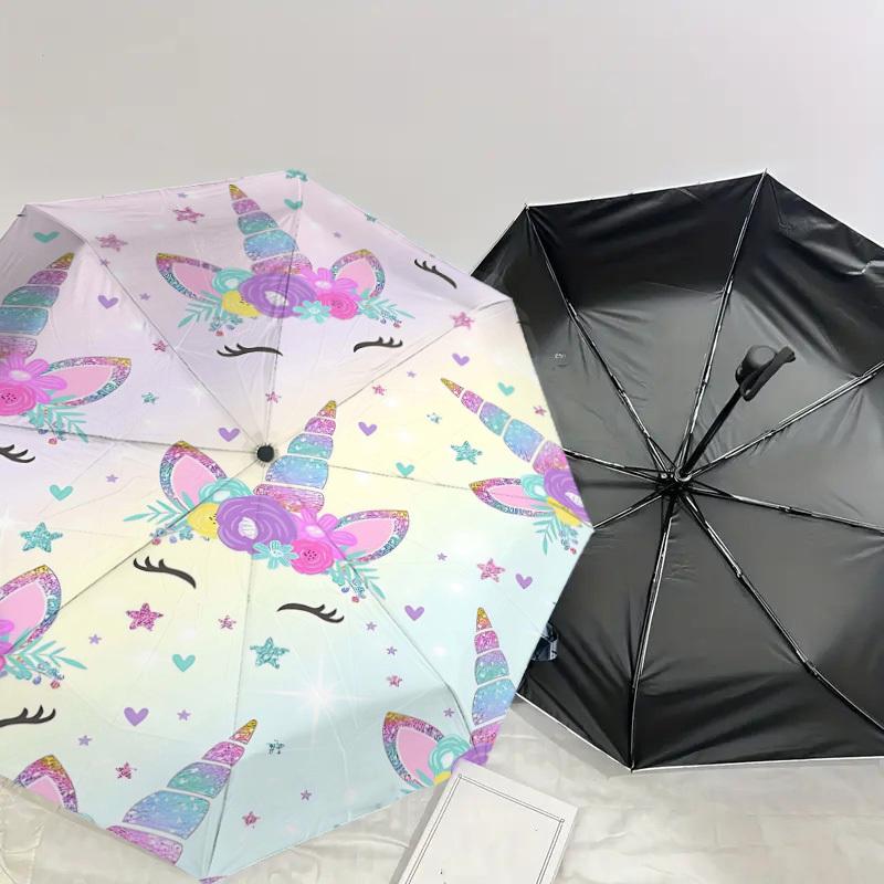 1PC Unicorn Flowers Umbrella-8-Rib Reinforced Portable Folding Travel Suitable for All Seasons Outdoor Daily Use -J0322